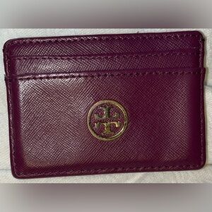 Tory Burch Plum Card Holder with Gold Logo